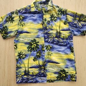 Hawaii Men's Blue and Yellow Casual Button Down Shirt